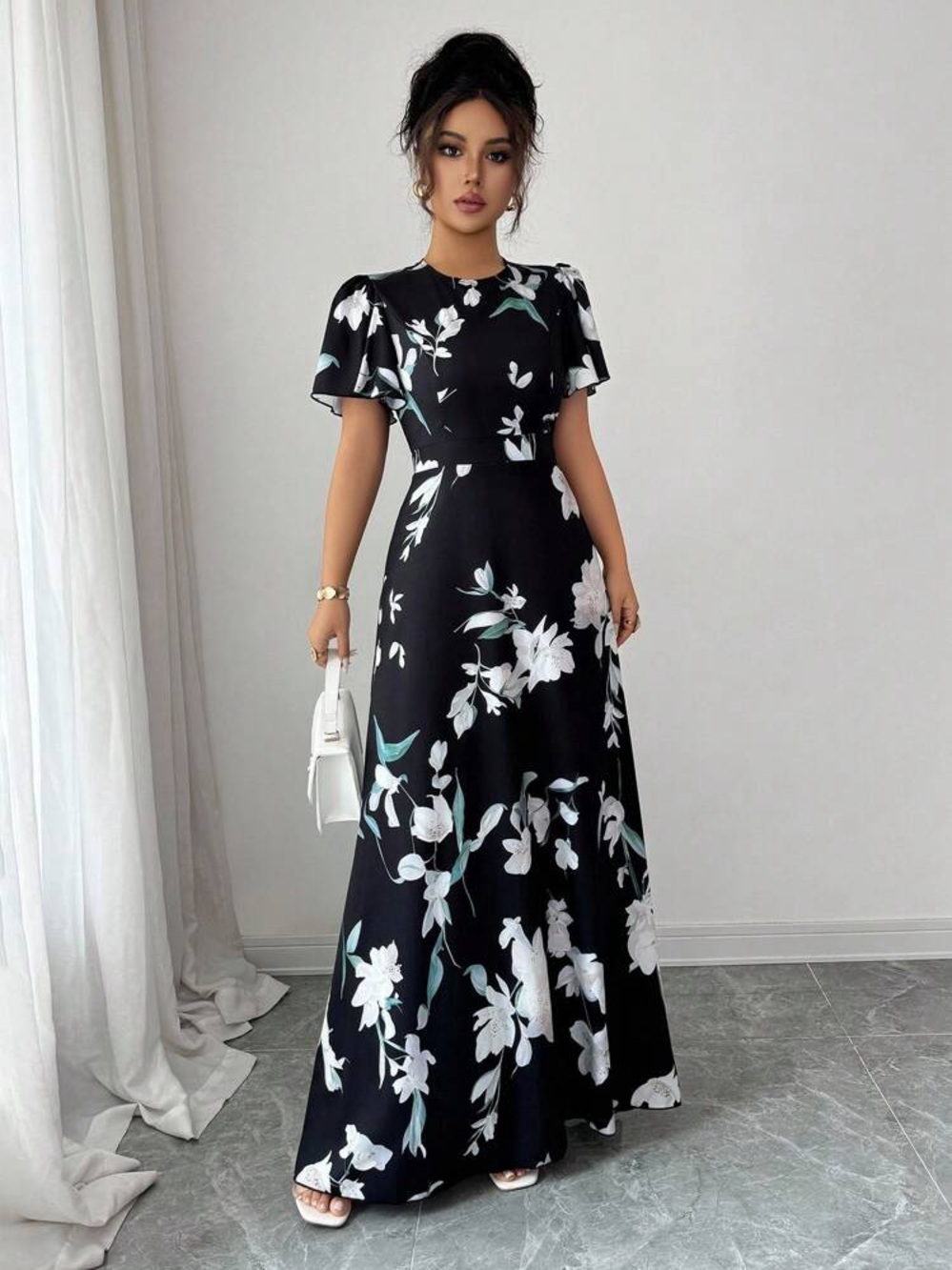 Black Floral Maxi Dress S